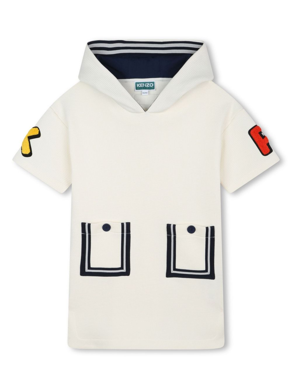 Kenzo Kids 条纹边饰连帽连衣裙 - 白色