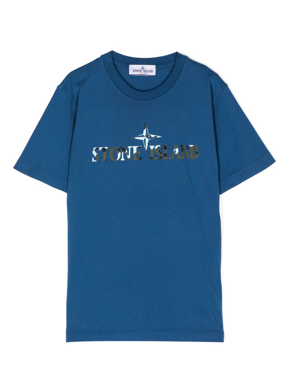 Stone Island Junior 迷彩logo印花T恤 - 蓝色
