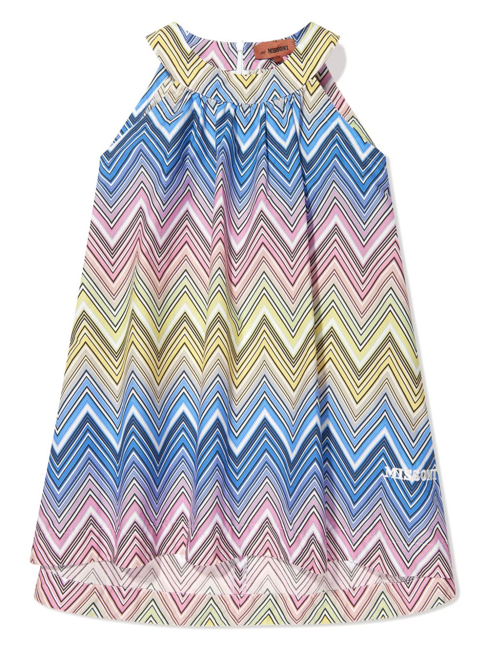 Missoni Kids 人字纹图案棉连衣裙 - 蓝色