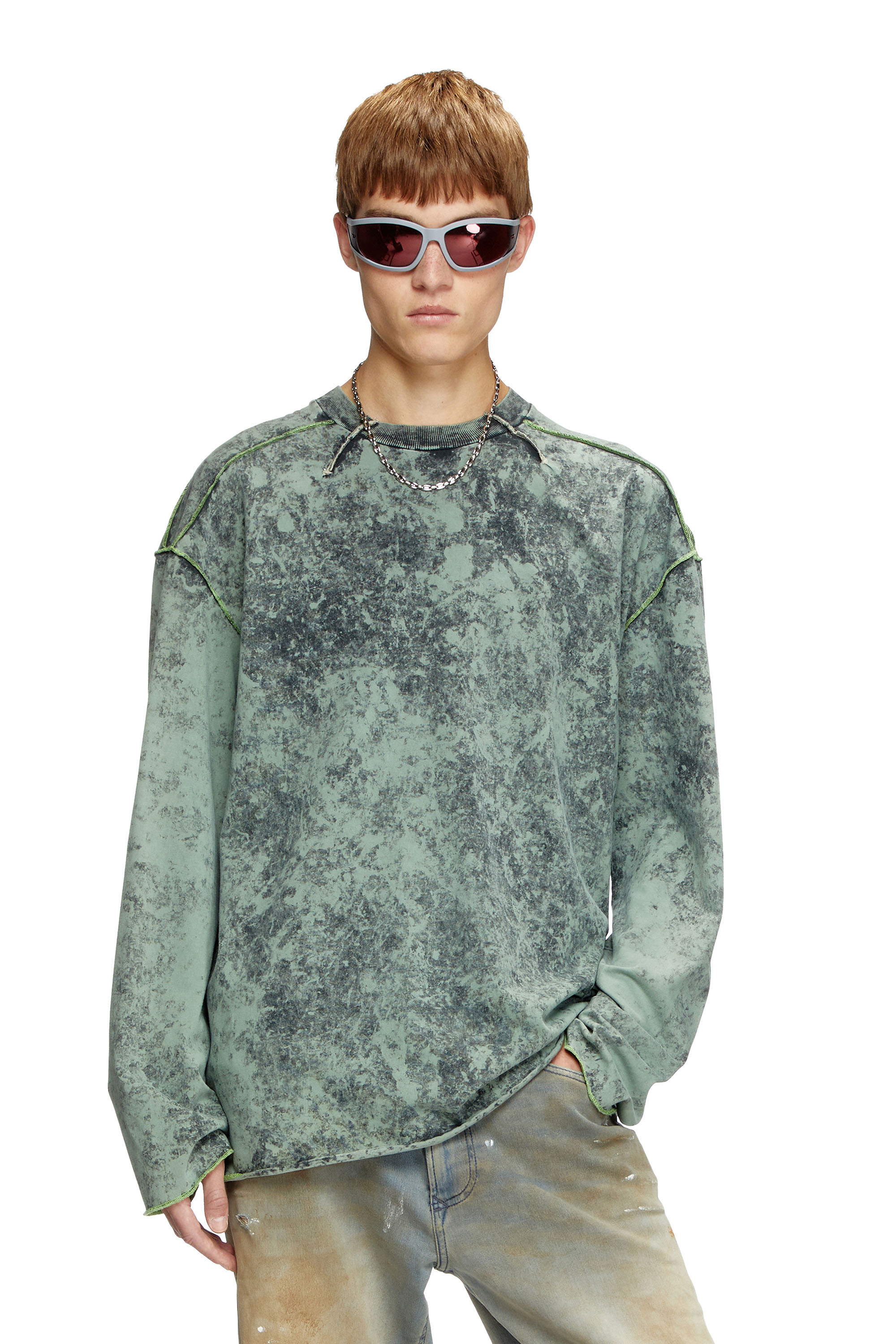Diesel - Treated long-sleeve T-shirt - T-Shirts - Man - Green
