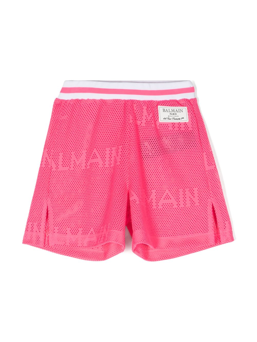 Balmain Kids 标贴网布短裤 - 粉色