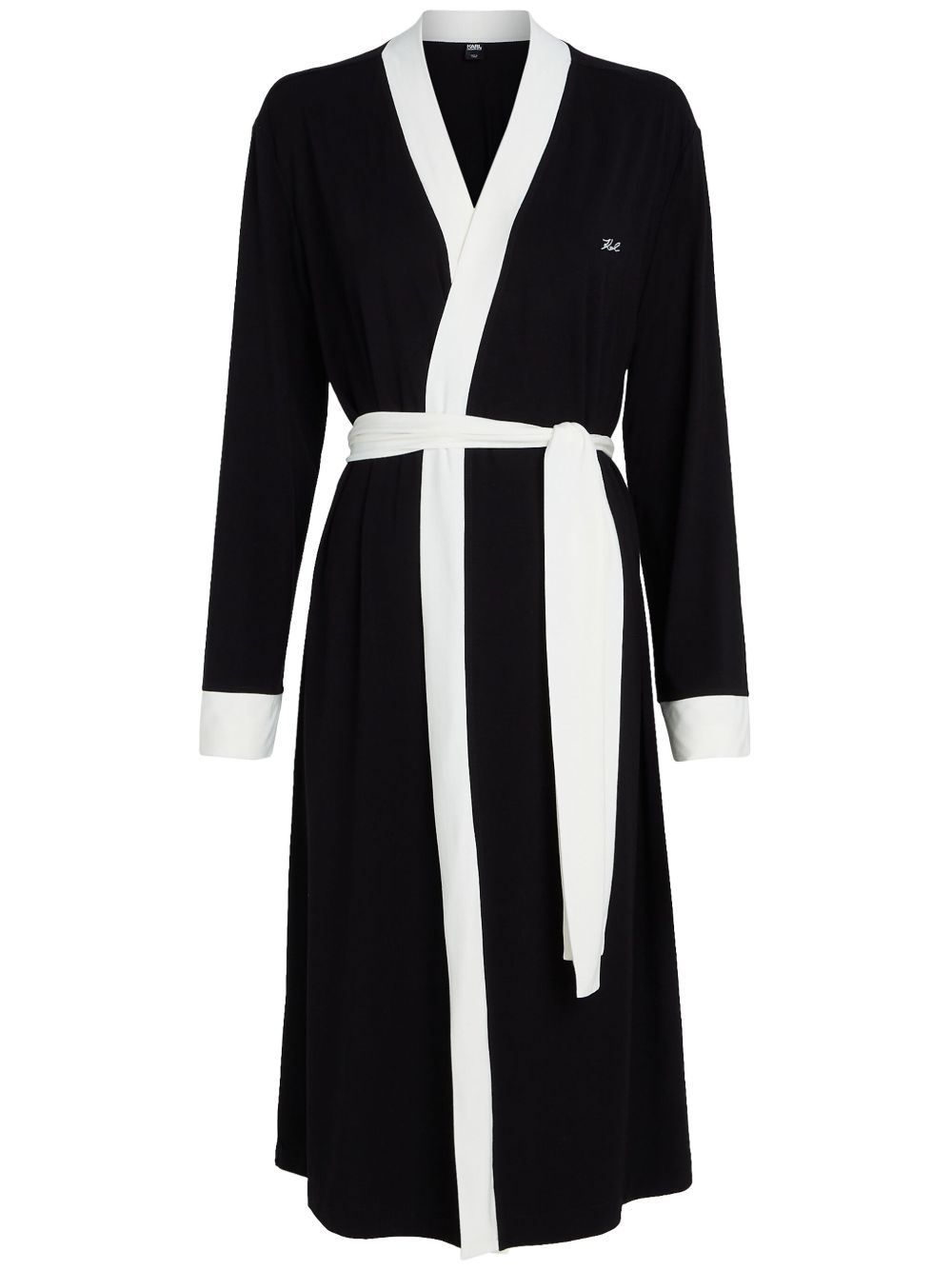 Karl Lagerfeld logo刺绣双色睡袍 - 黑色