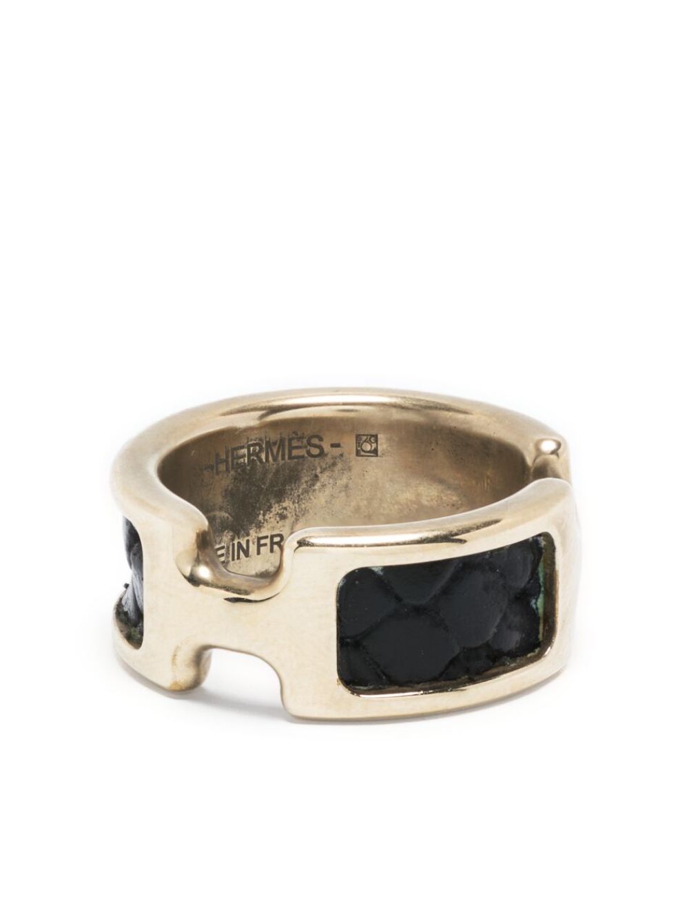 Hermès Pre-Owned 皮质拼接 H 戒指（2000年代典藏款） - 银色