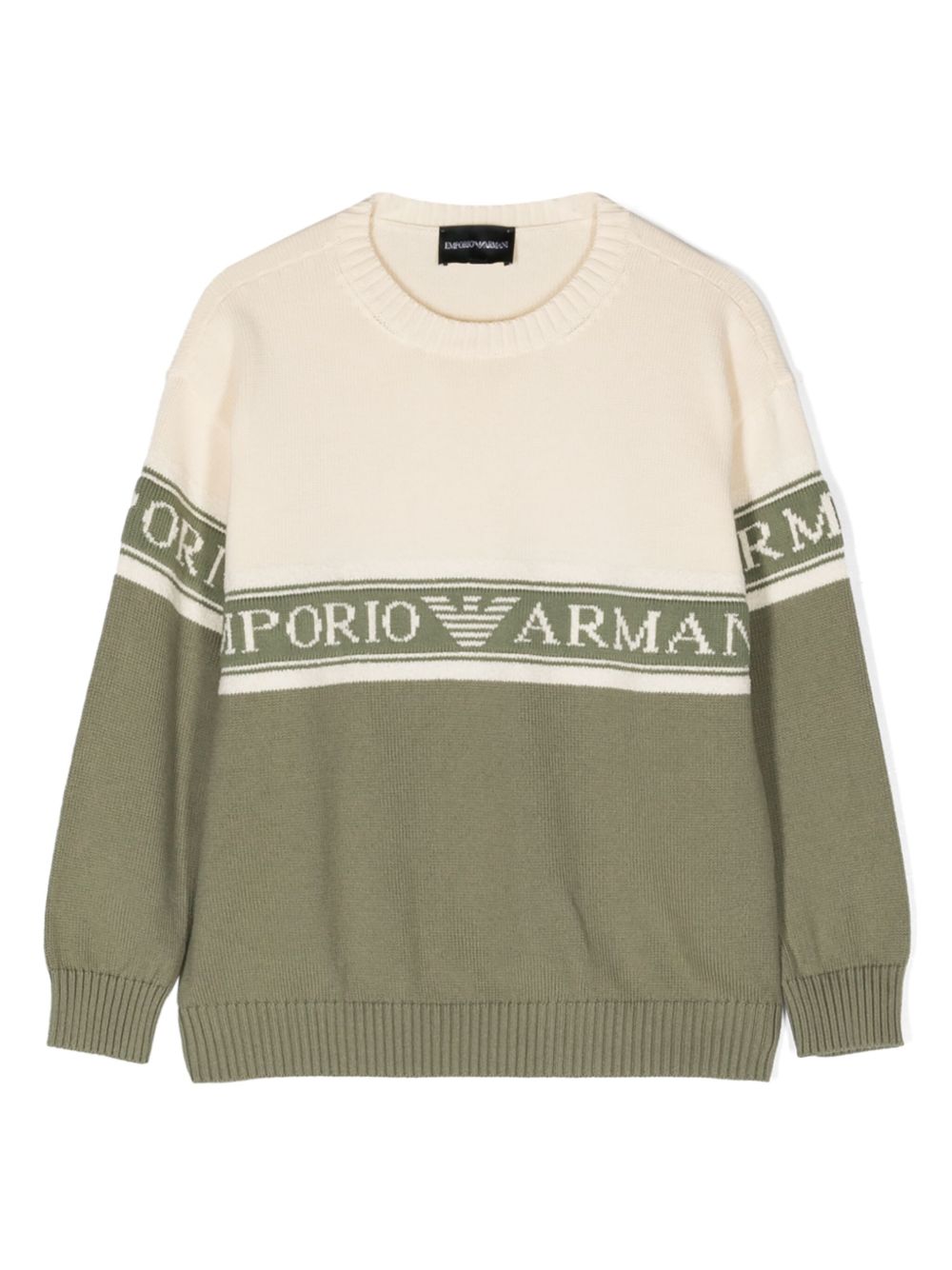 Emporio Armani Kids logo嵌花棉毛衣 - 绿色