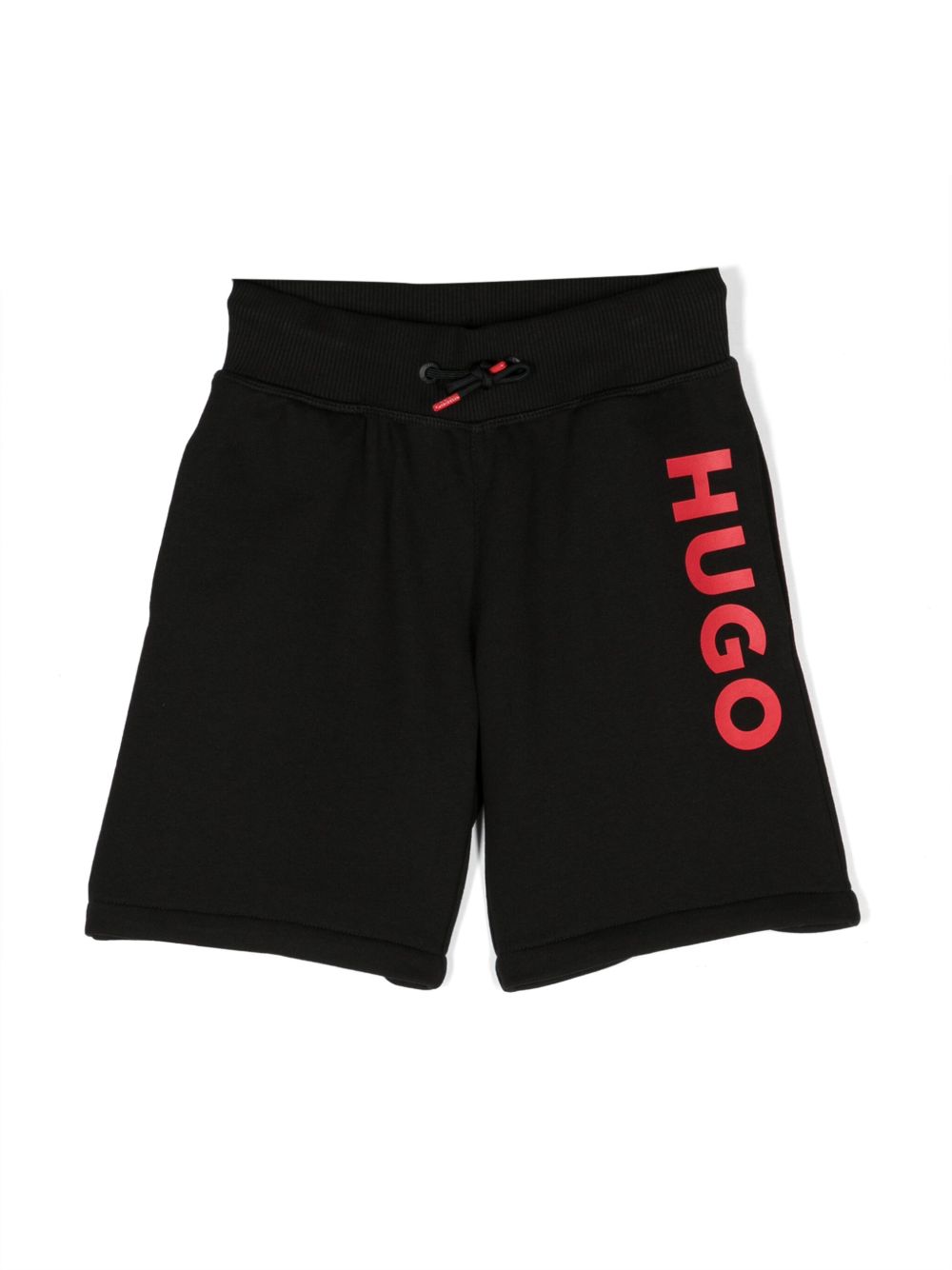 HUGO KIDS logo印花抽绳运动短裤 - 黑色