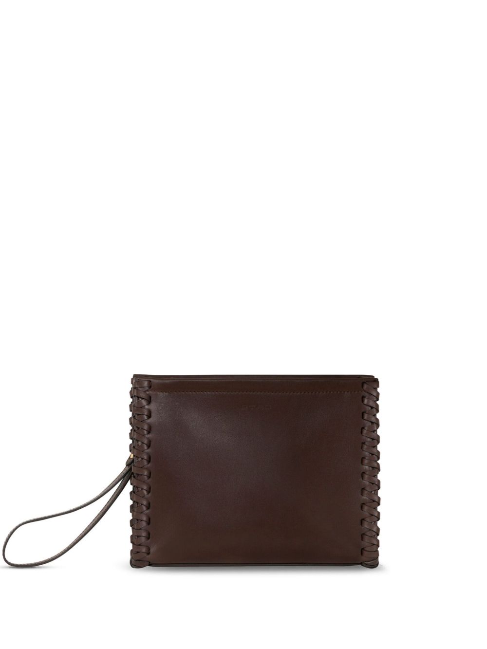 ETRO 麻辫皮质中号手拿包 - 褐色