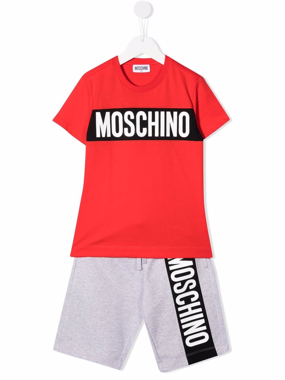 Moschino Kids 莫斯奇诺 logo印花短款短裤运动套装 - 红色