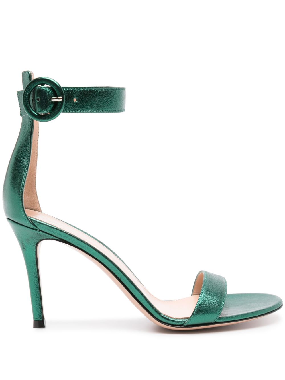Gianvito Rossi Portofino 高跟金属感皮质凉鞋 - 绿色