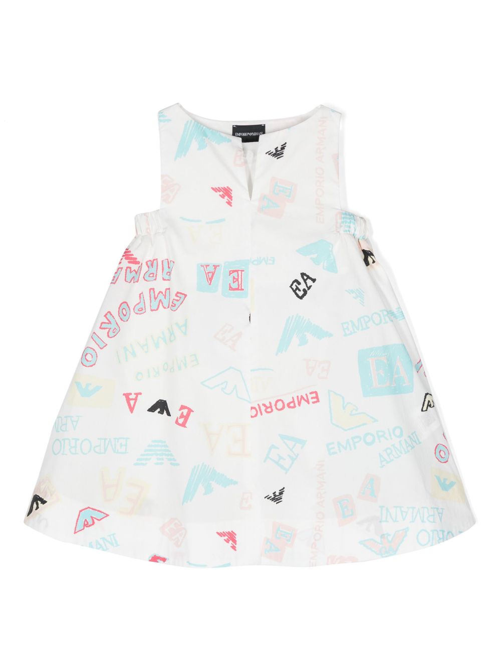 Emporio Armani Kids logo印花无袖连衣裙 - 白色