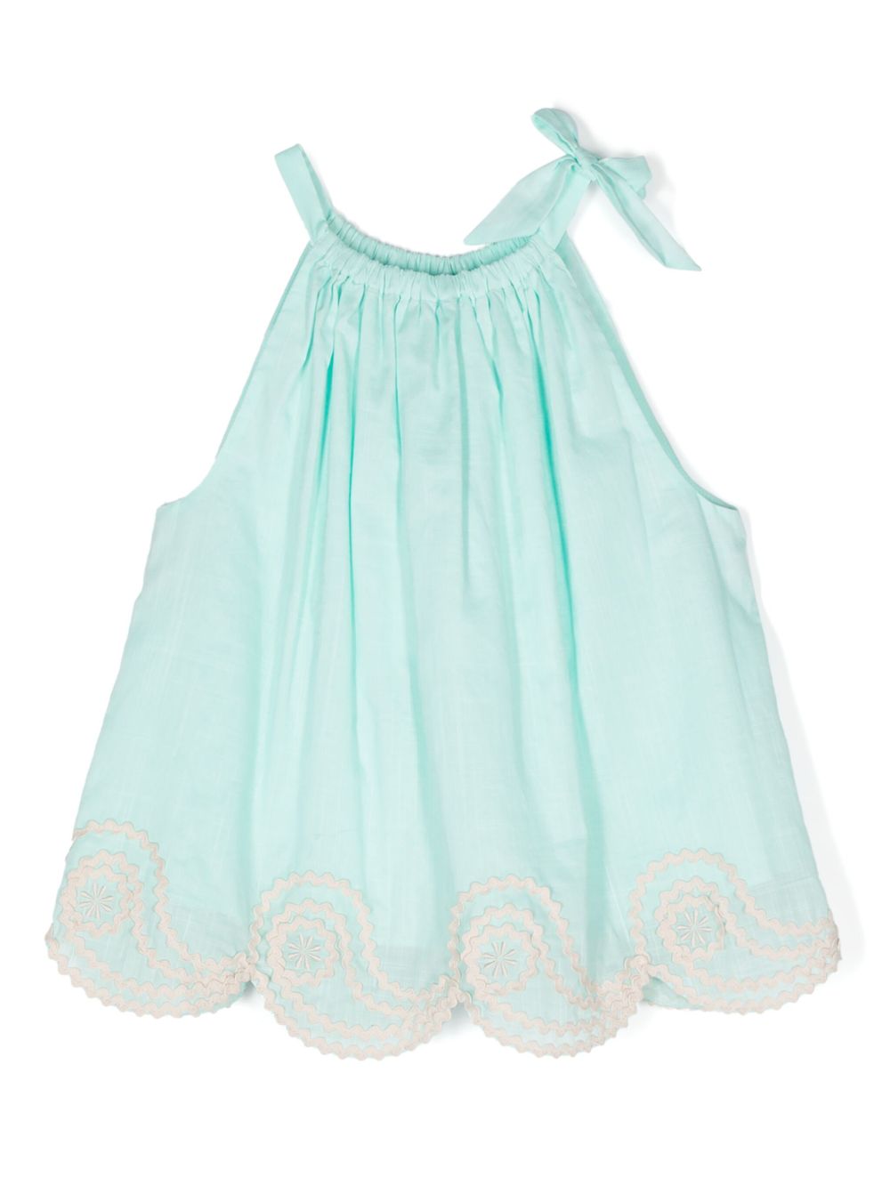 ZIMMERMANN Kids 挂脖褶饰棉连衣裙 - 蓝色