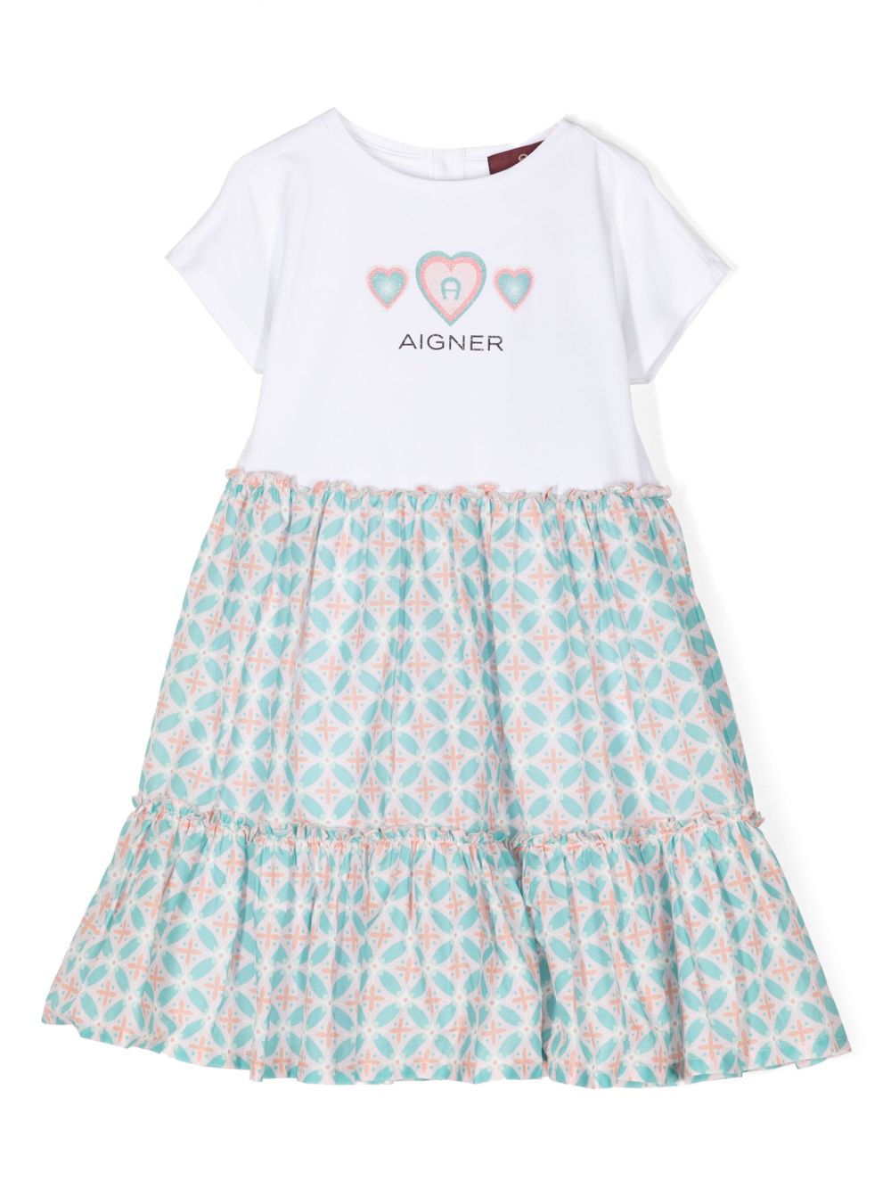 Aigner Kids 爱心印花棉连衣裙 - 白色