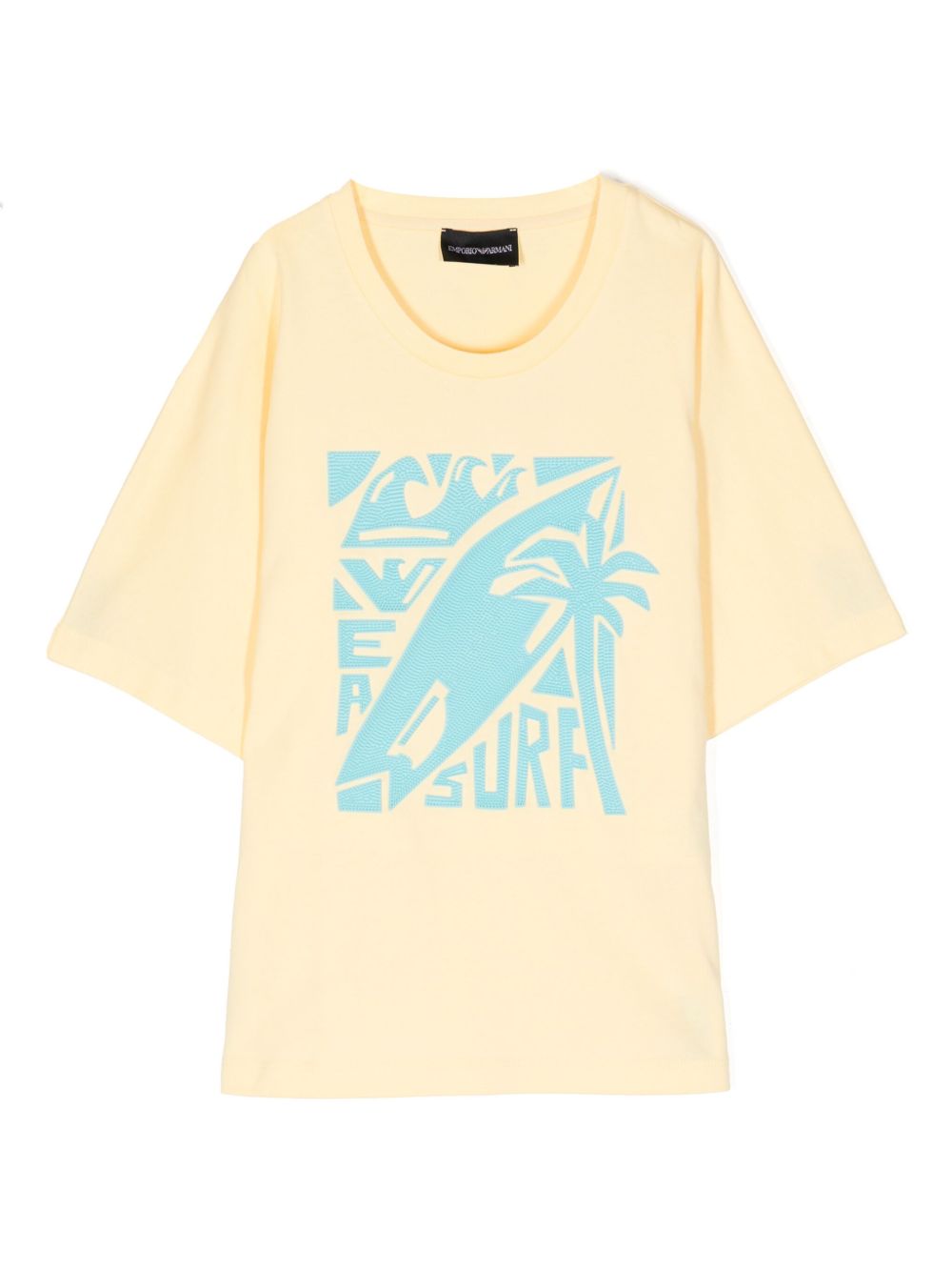 Emporio Armani Kids 冲浪印花棉T恤 - 黄色