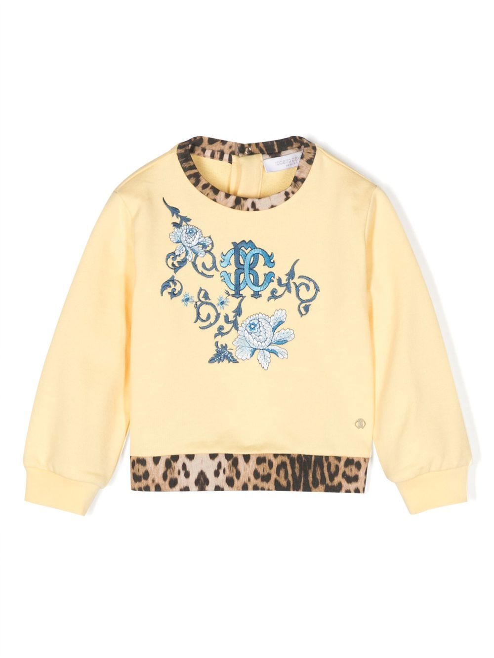 Roberto Cavalli Junior 豹纹边饰刺绣卫衣 - 黄色