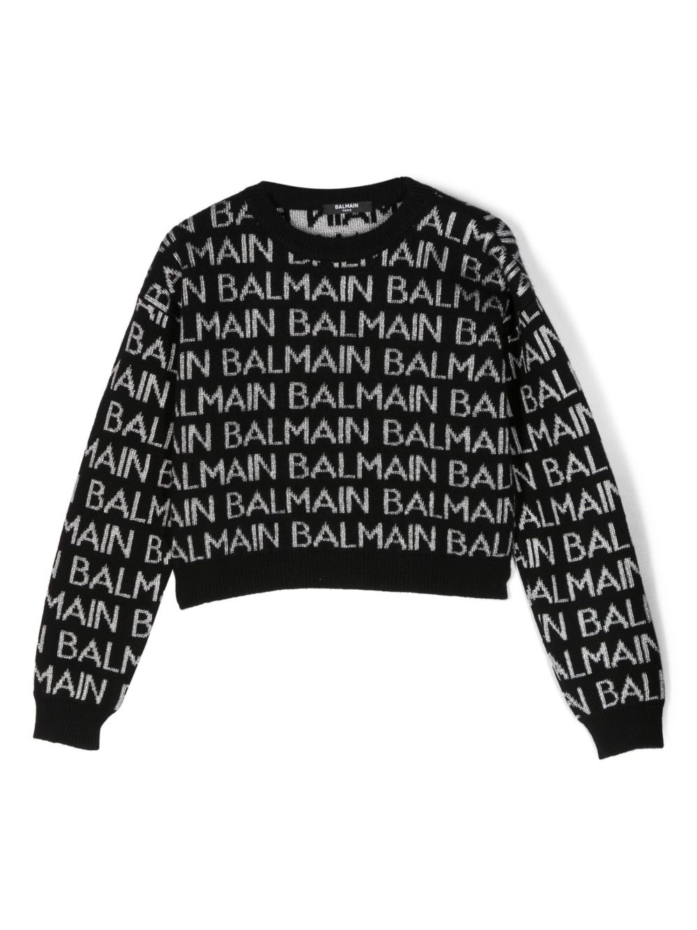 Balmain Kids logo嵌花针织毛衣 - 黑色