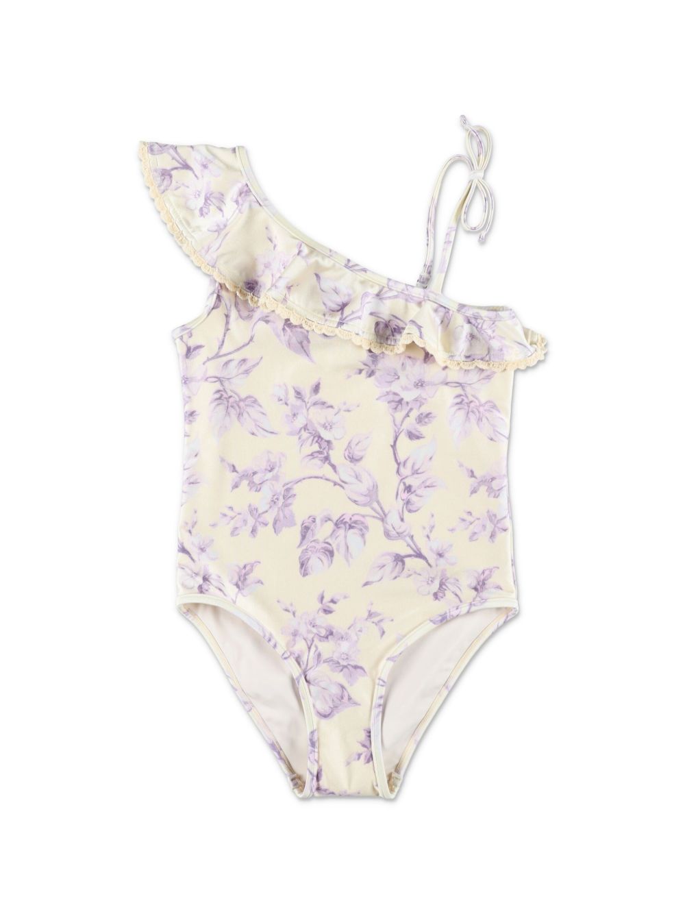 ZIMMERMANN Kids 花卉印花荷叶边饰连体泳衣 - 黄色