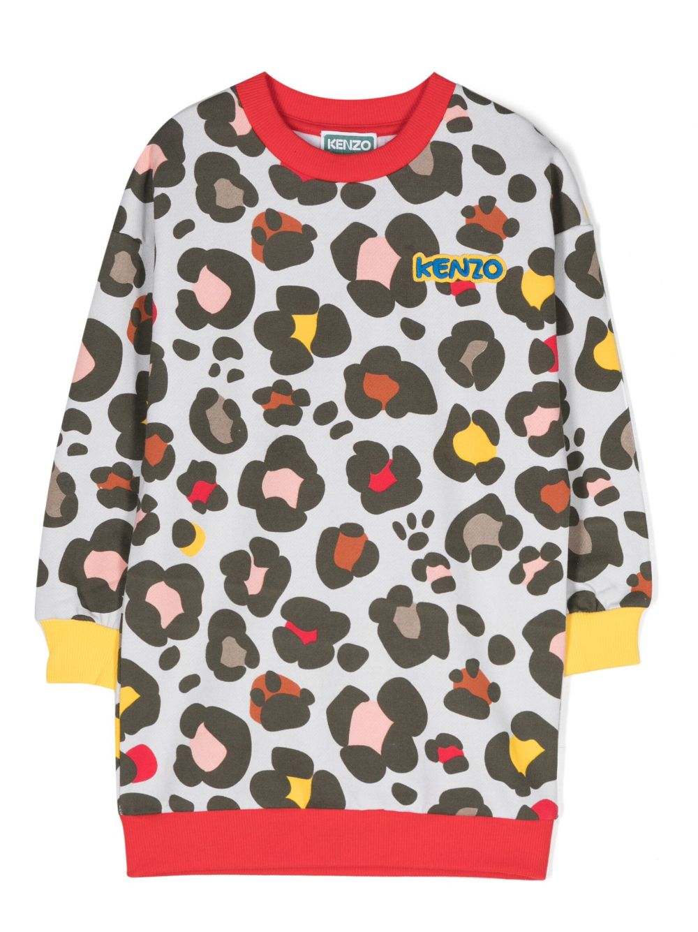 Kenzo Kids 标贴图案印花连衣裙 - 中性色