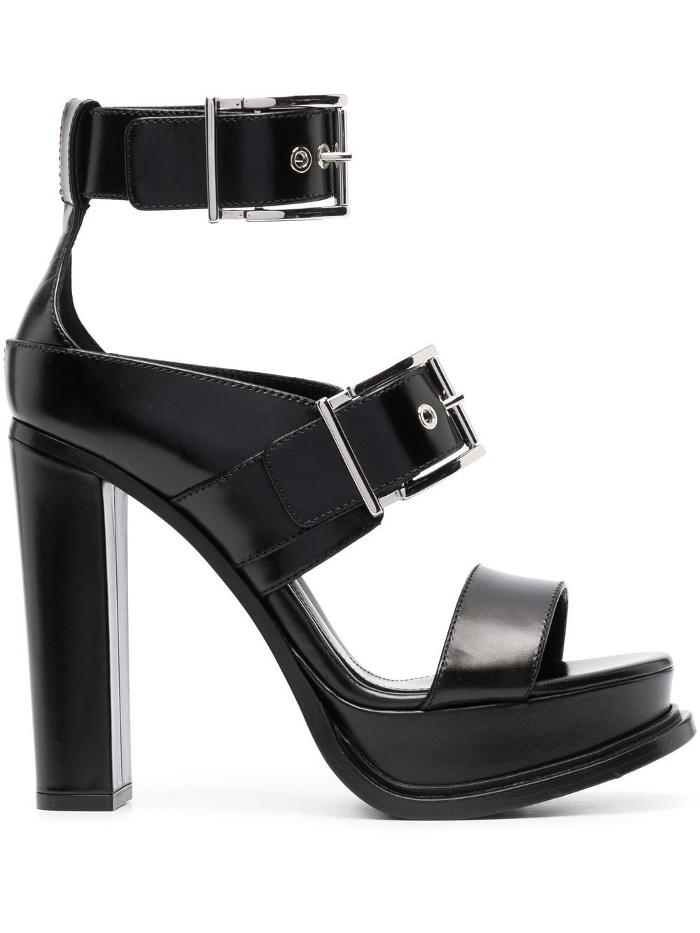 Alexander McQueen 皮质高跟凉鞋（12.5厘米） - 黑色