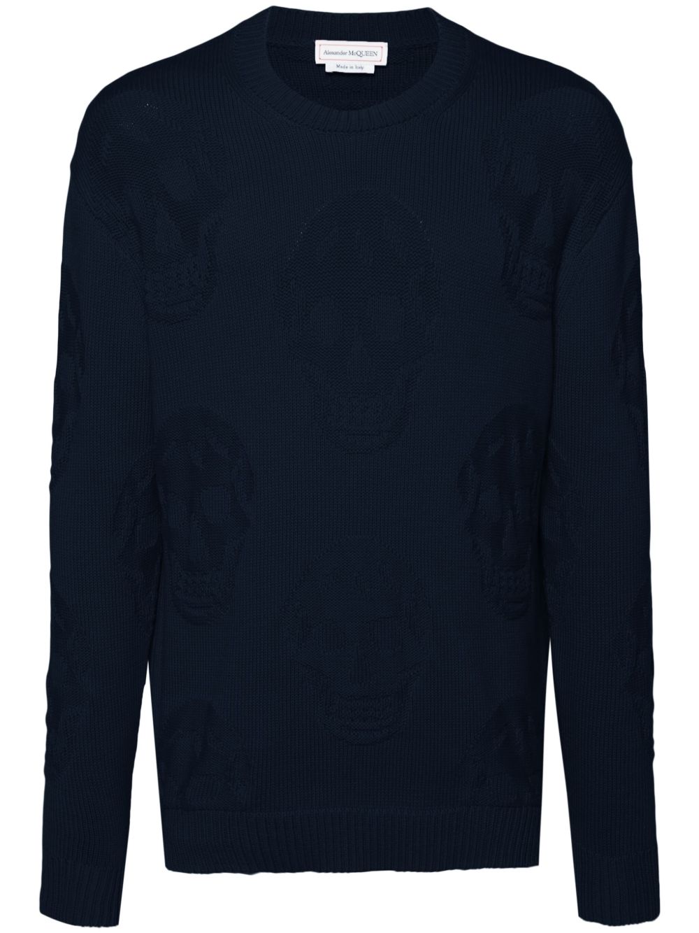 Alexander McQueen 骷髅头纹理毛衣 - 蓝色