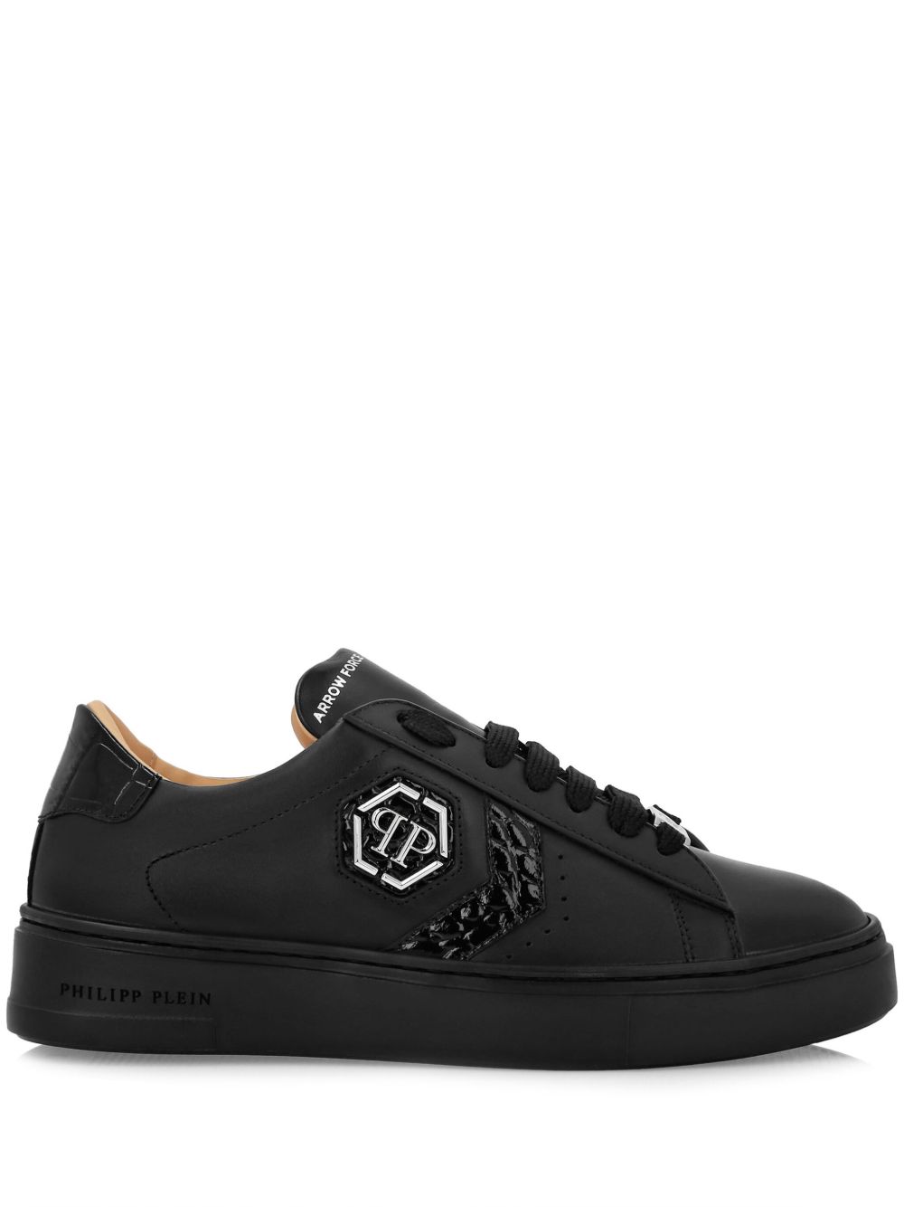 Philipp Plein 标贴拼接皮质运动鞋 - 黑色