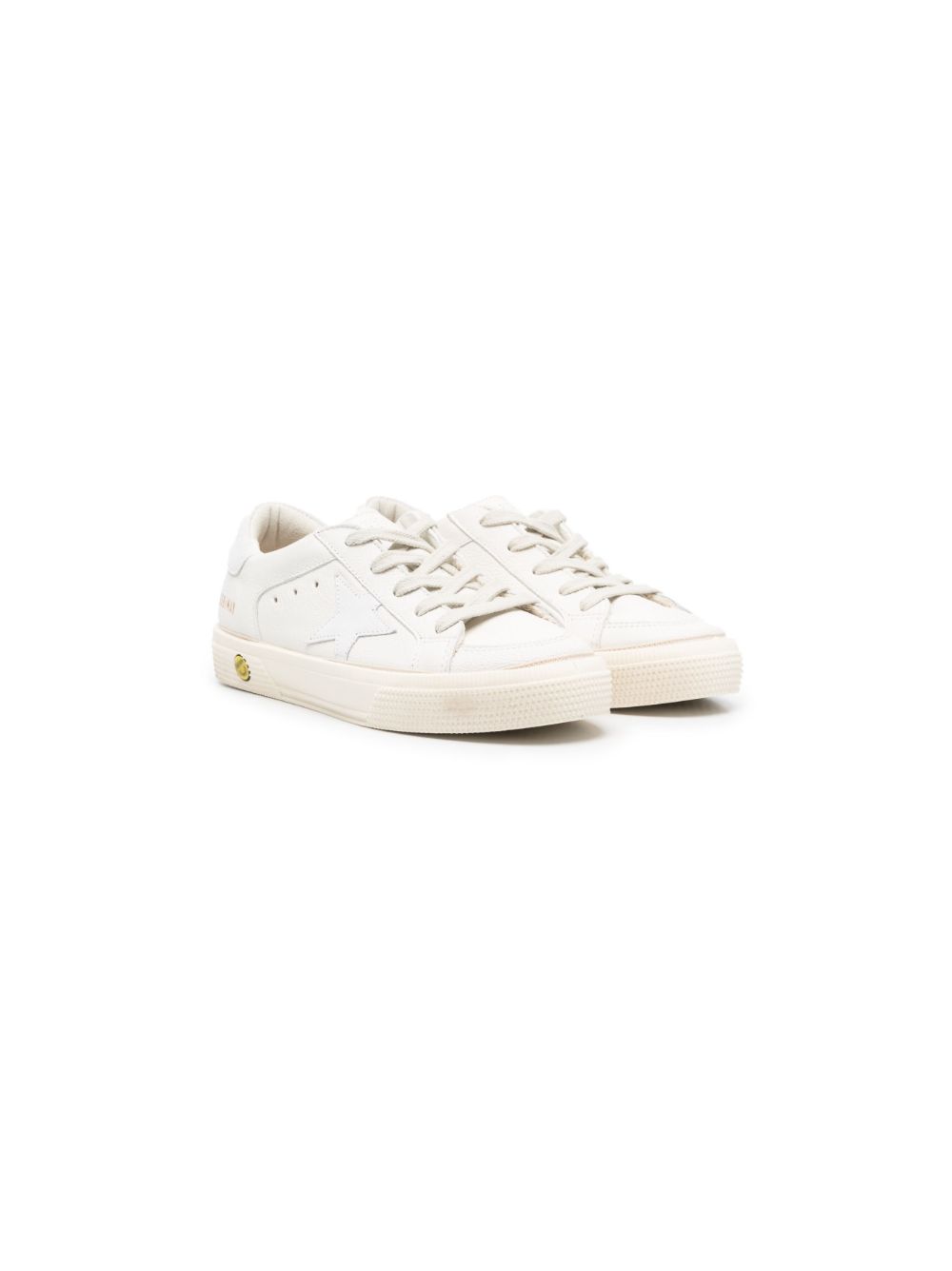 Golden Goose Kids May 皮质运动鞋 - 白色