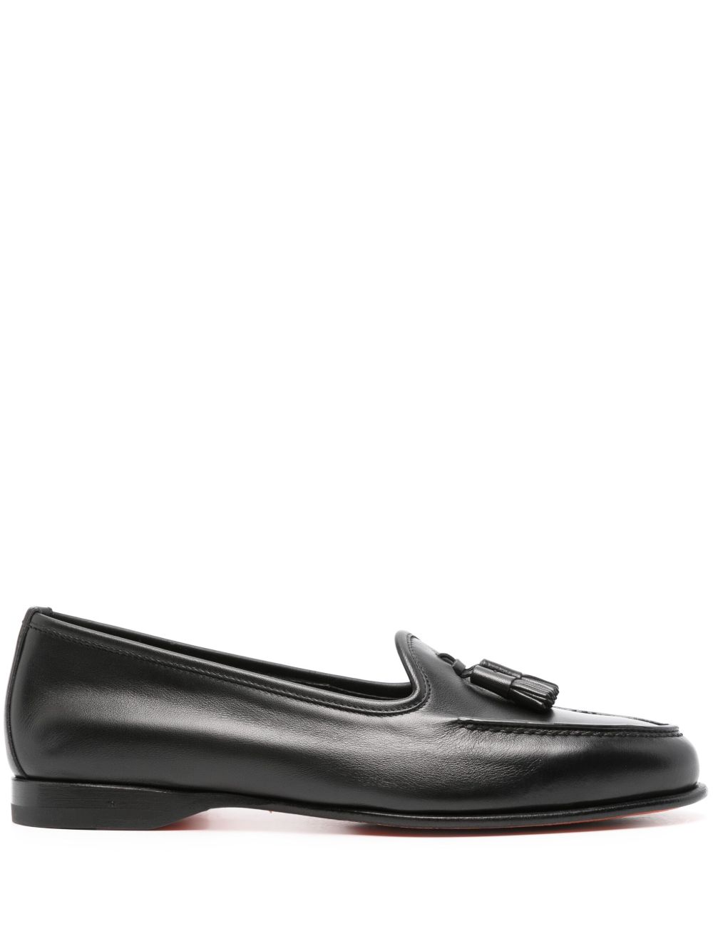 Santoni 流苏细节皮质乐福鞋 - 黑色