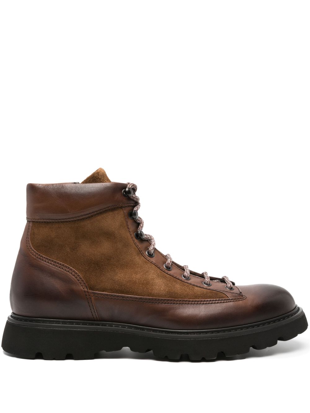 Doucal's panelled lace-up ankle boots - 褐色