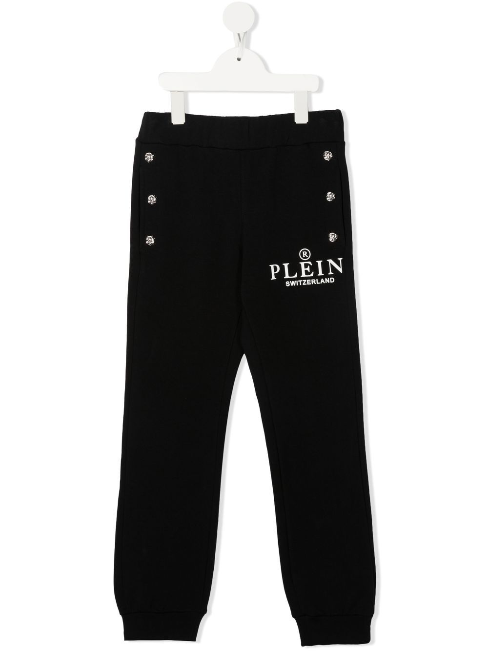 Philipp Plein Junior logo印花棉运动裤 - 黑色