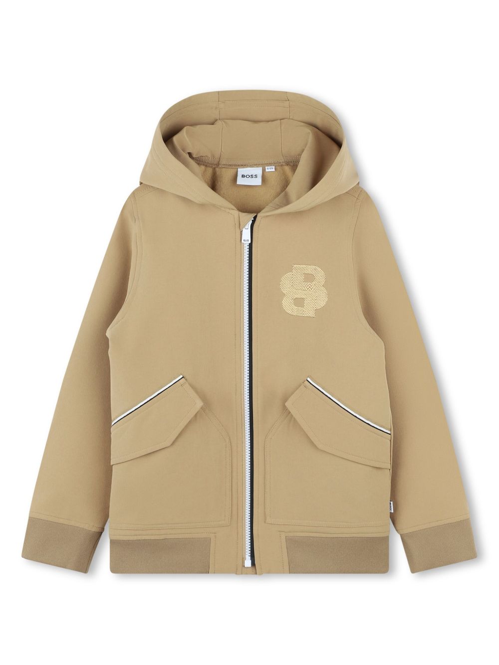 BOSS Kidswear logo刺绣拉链连帽衫 - 中性色