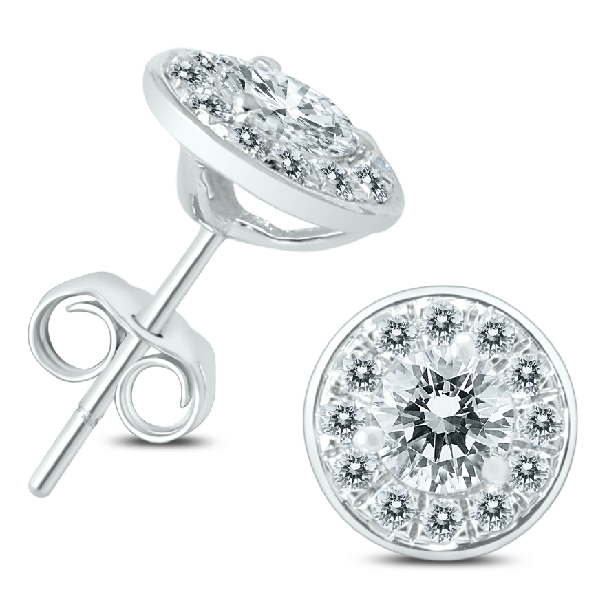 3/4 Carat TW Diamond Halo Earrings in 14K White Gold