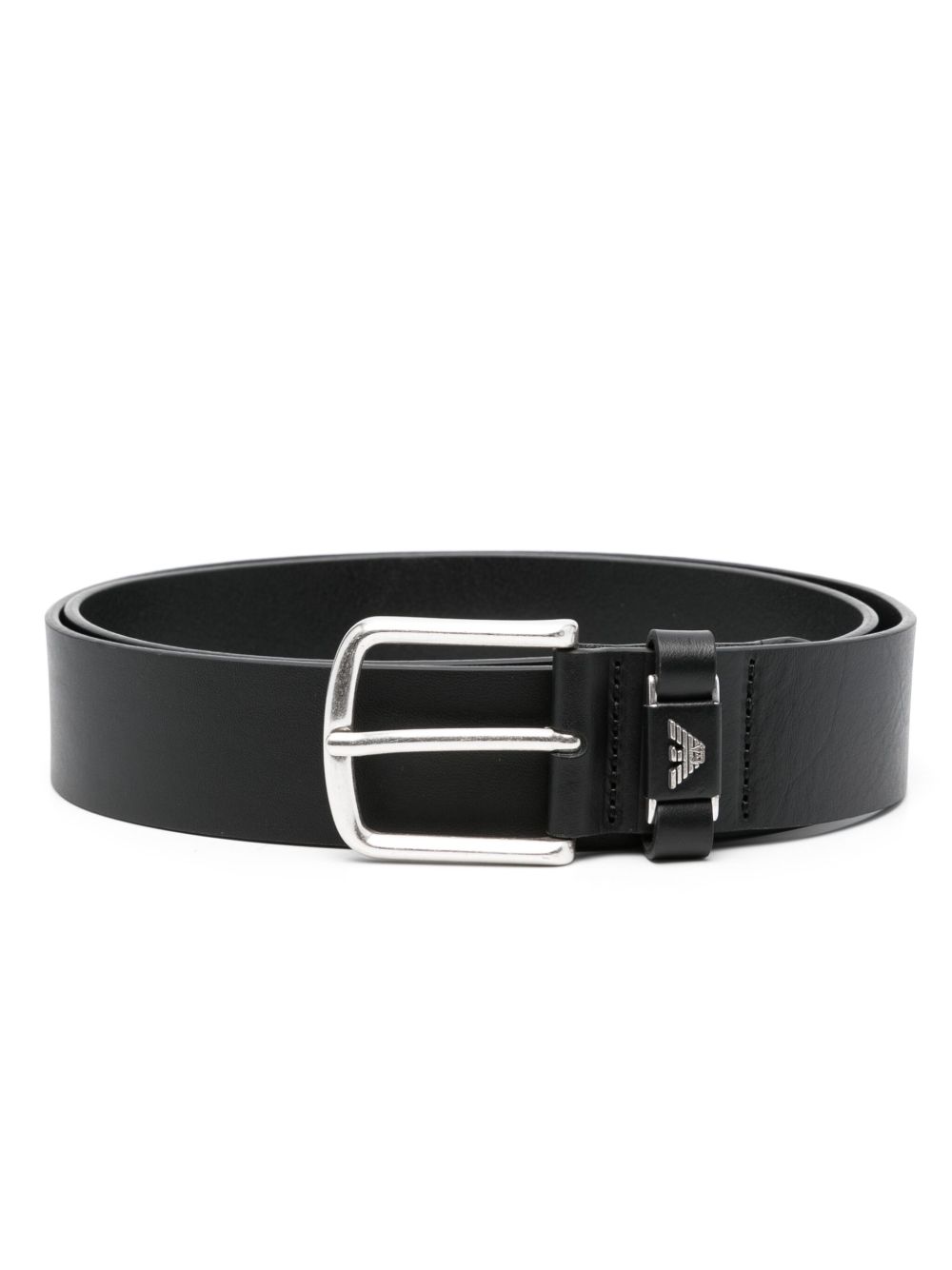 Emporio Armani logo扣环皮质腰带 - 黑色