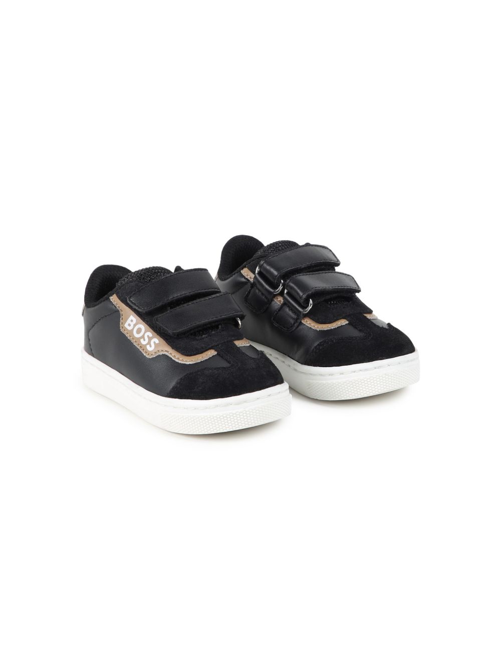 BOSS Kidswear logo印花皮质运动鞋 - 黑色