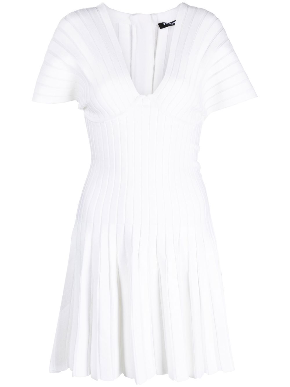 Balmain Pleated Mesh 迷你连衣裙 - 白色