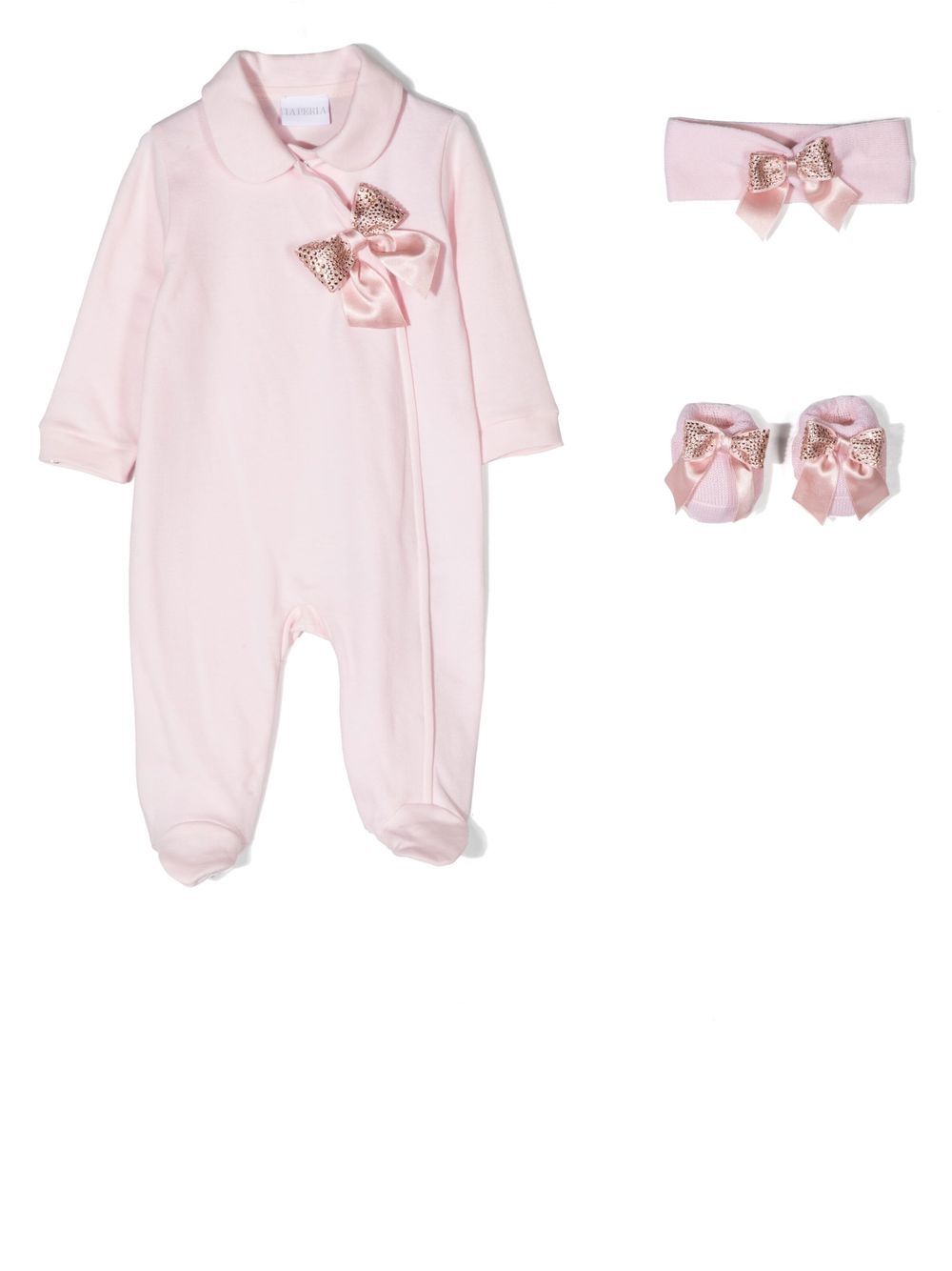 La Perla Kids 蝴蝶结细节连体衣套装 - 粉色