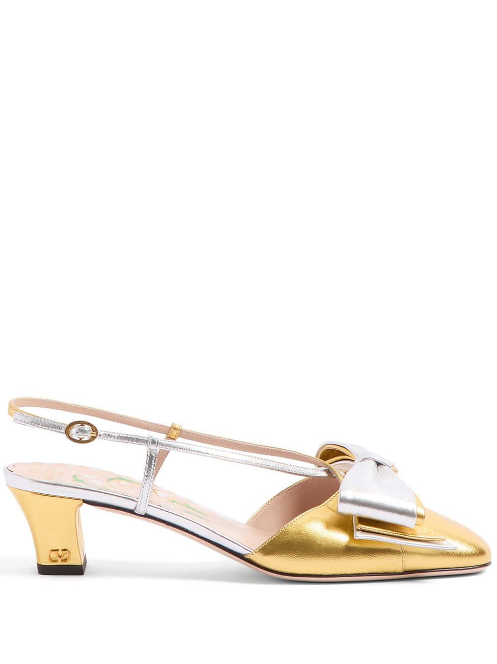 Valentino Garavani Bowow 裹踝低跟鞋（4.5厘米） - 金色