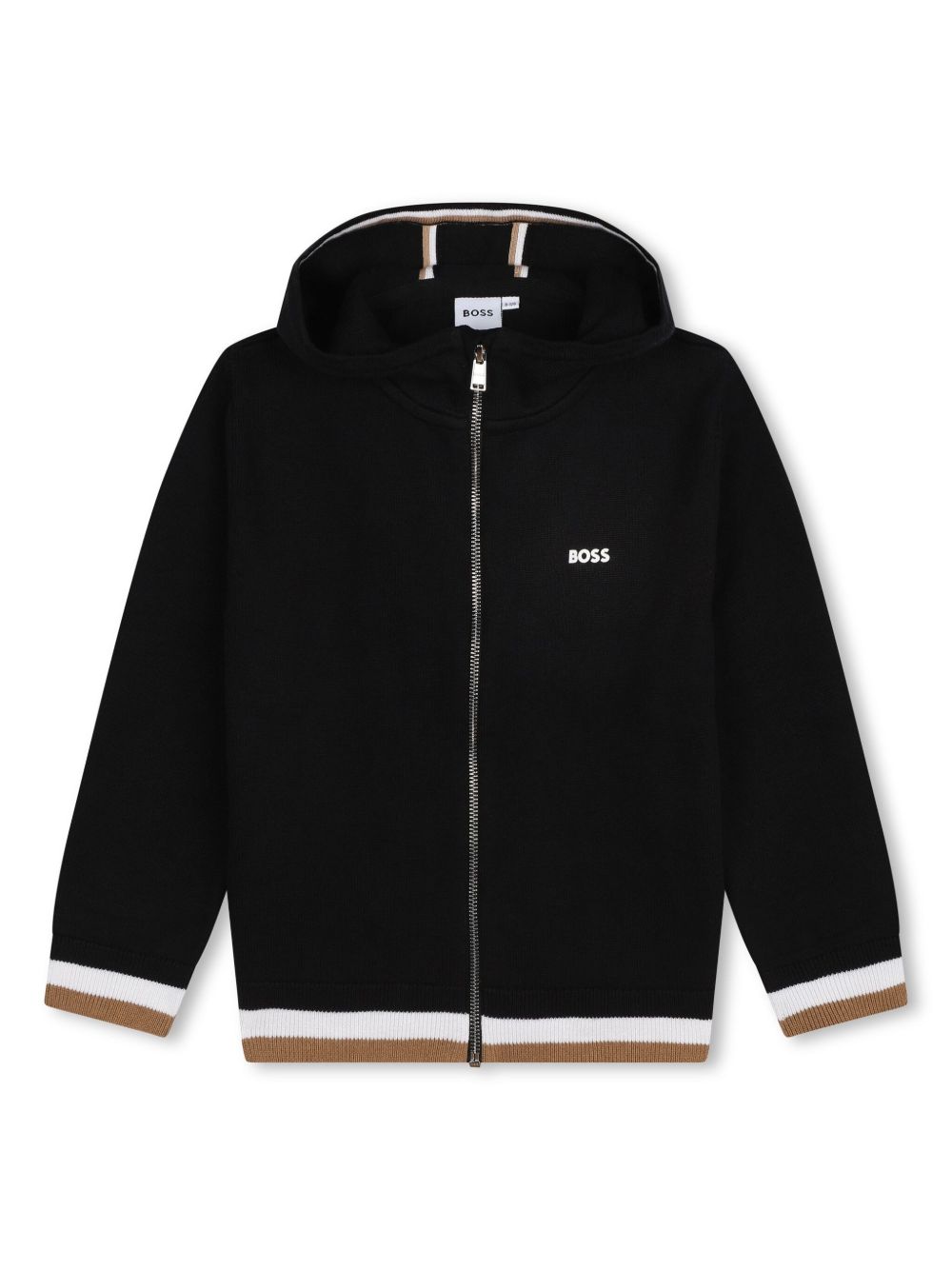 BOSS Kidswear 条纹细节拉链连帽衫 - 黑色