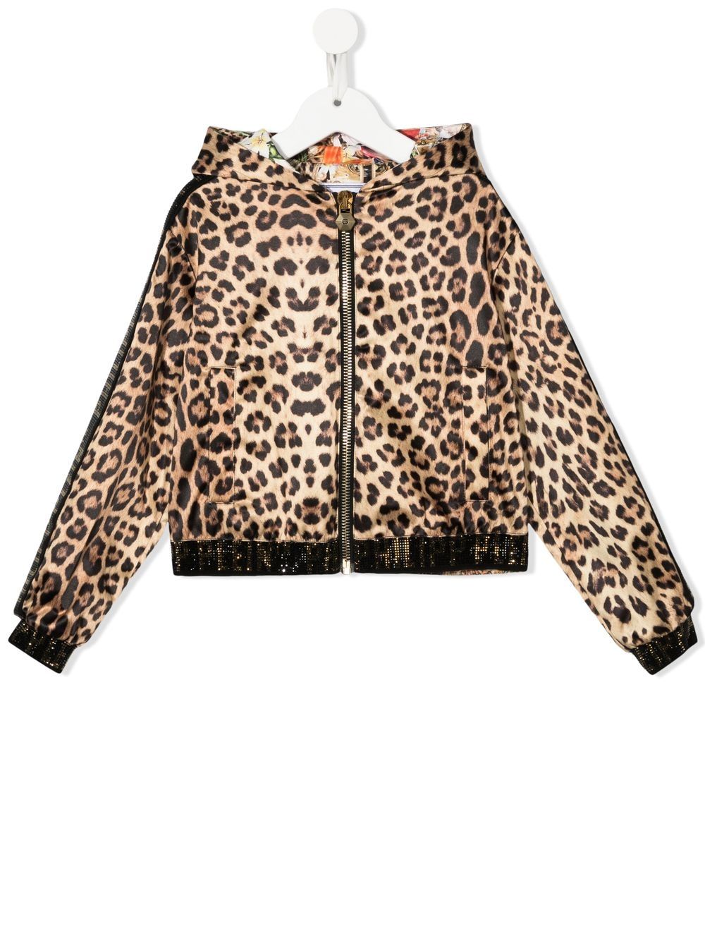 Philipp Plein Junior 豹纹拉链连帽夹克 - 中性色