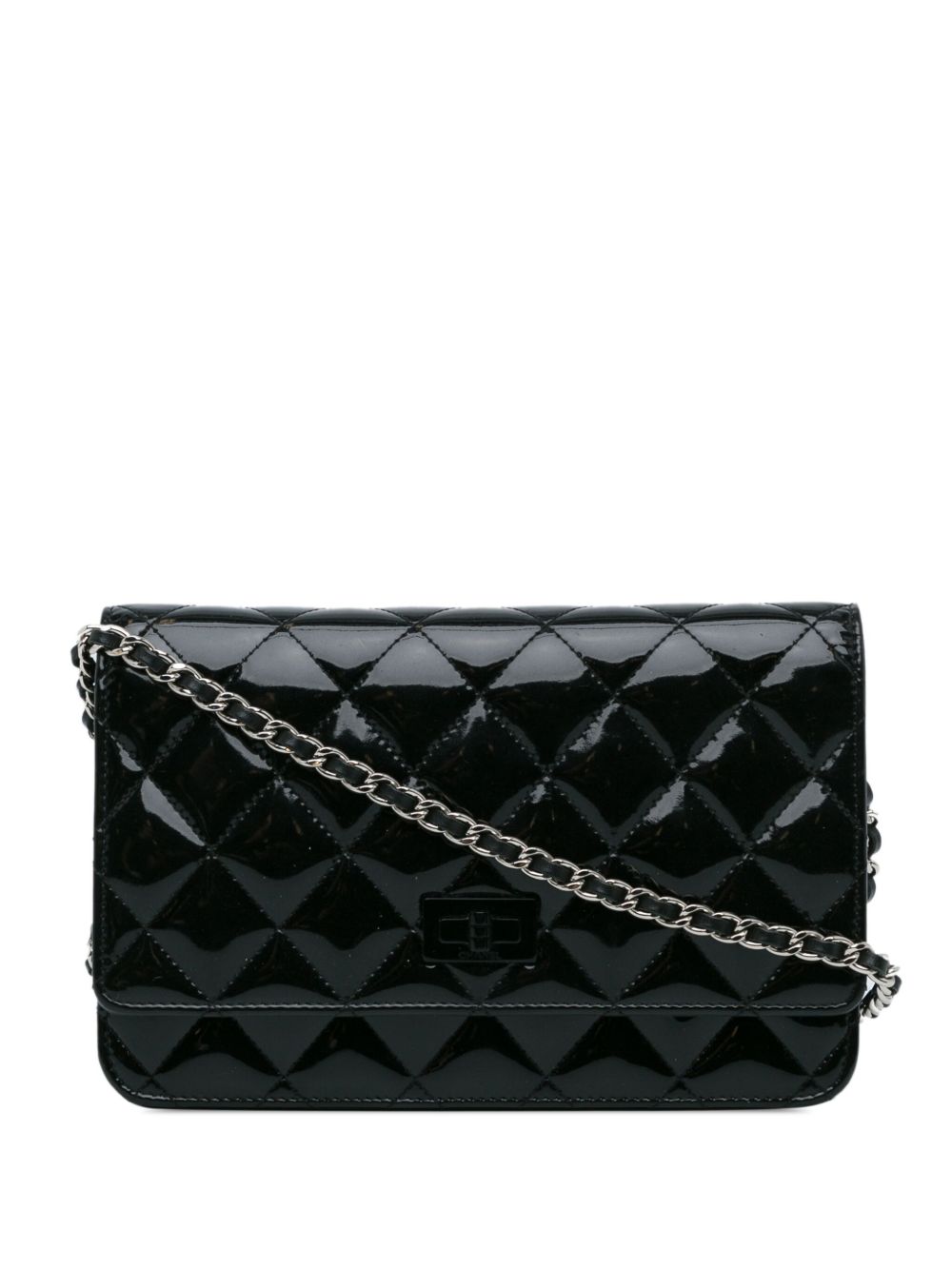 CHANEL Pre-Owned Reissue 2.55 绗缝亮面斜挎搭链钱包（2014-2015年典藏款） - 黑色