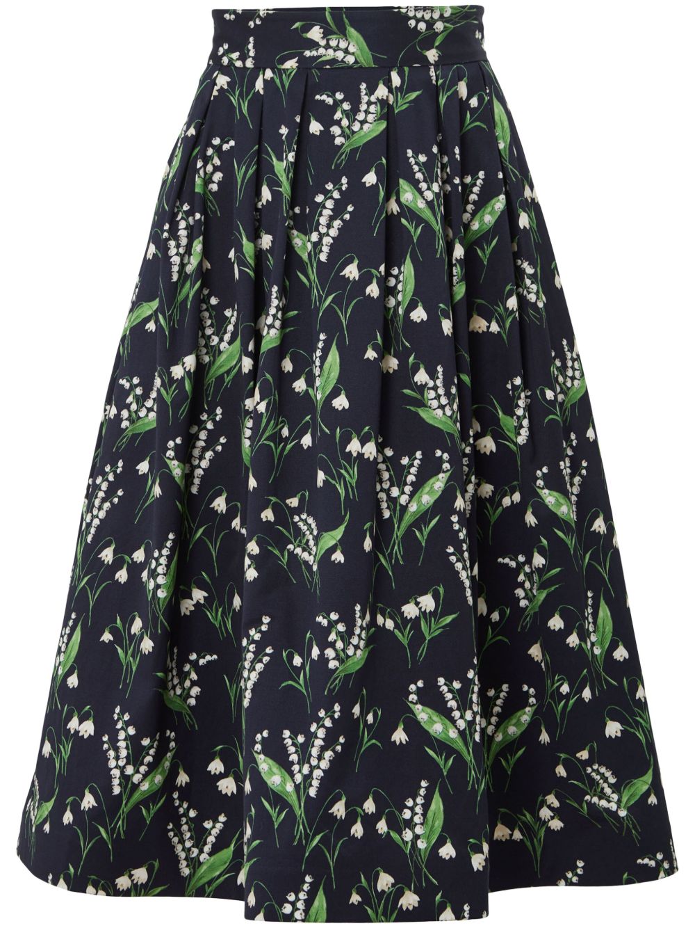 Carolina Herrera 花卉印花伞形中长半身裙 - 蓝色
