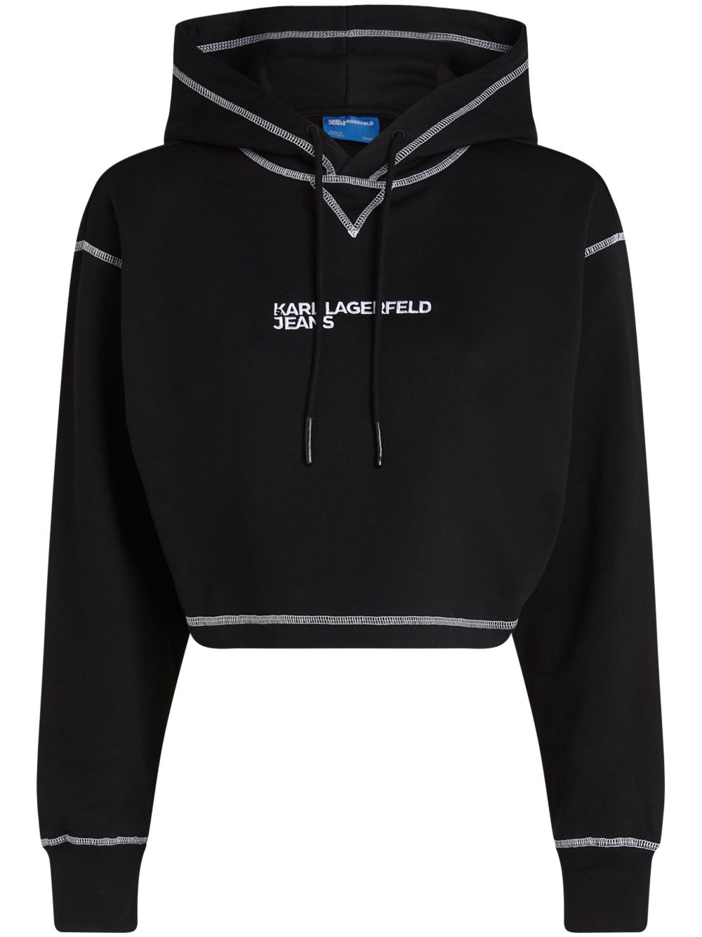 Karl Lagerfeld Jeans logo刺绣短款连帽衫 - 黑色