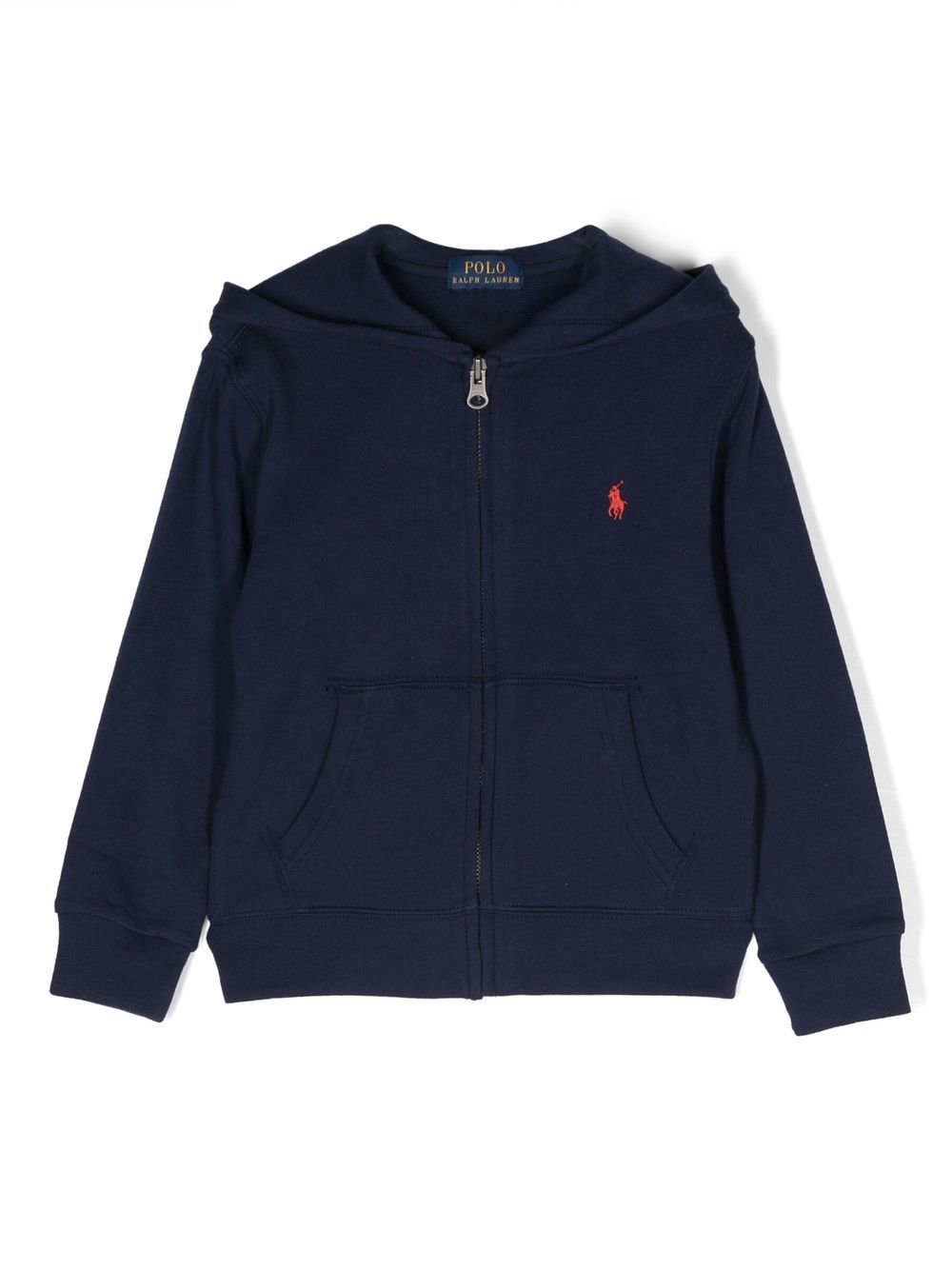 POLO RALPH LAUREN KIDS logo刺绣拉链连帽衫 - 蓝色