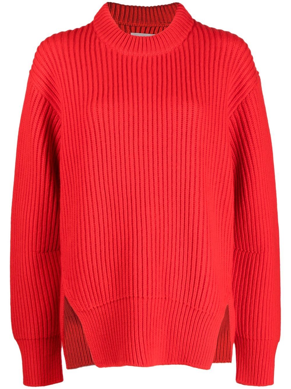 Jil Sander 罗纹针织侧开衩毛衣 - 红色