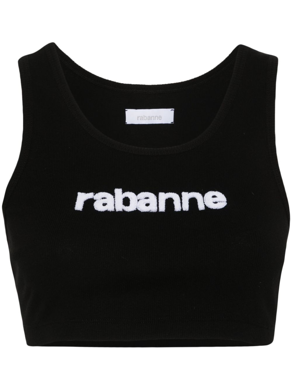 Rabanne 植绒logo罗纹上衣 - 黑色