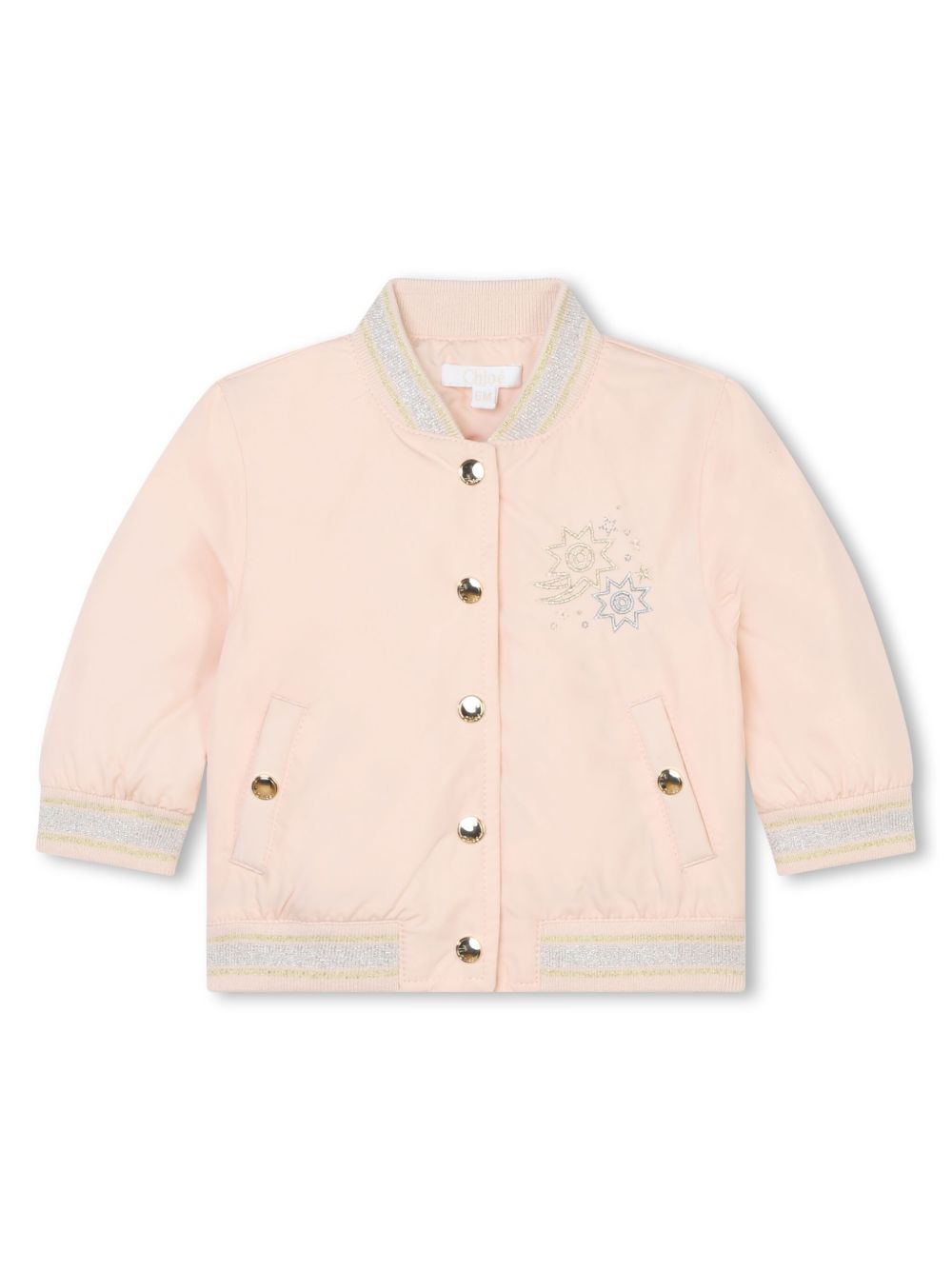 Chloé Kids 亮片金葱细节飞行员夹克 - 粉色