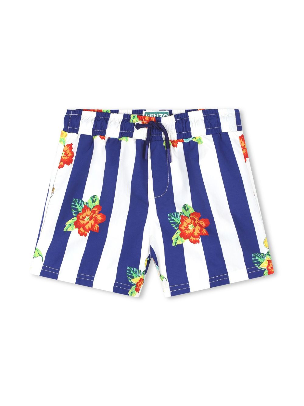 Kenzo Kids 花卉印花条纹泳裤 - 白色