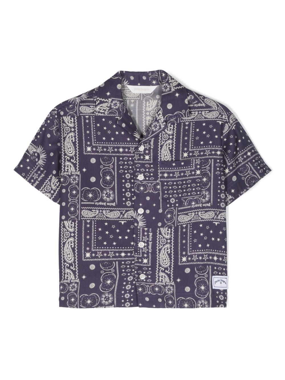Palm Angels Kids Astro Paisley 短袖衬衫 - 黑色