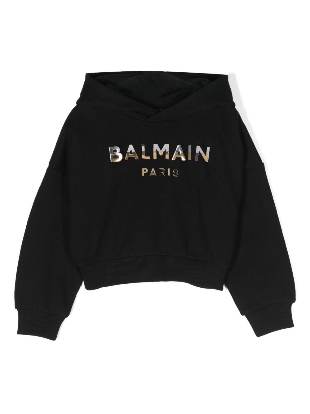 Balmain Kids logo印花棉连帽衫 - 黑色