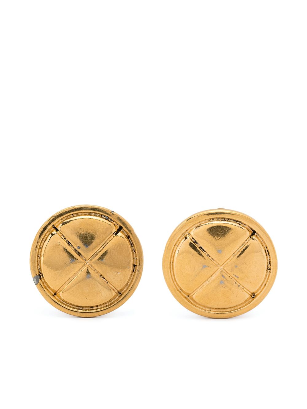 CHANEL Pre-Owned 绗缝效果夹扣式耳环（1980年代典藏款） - 金色