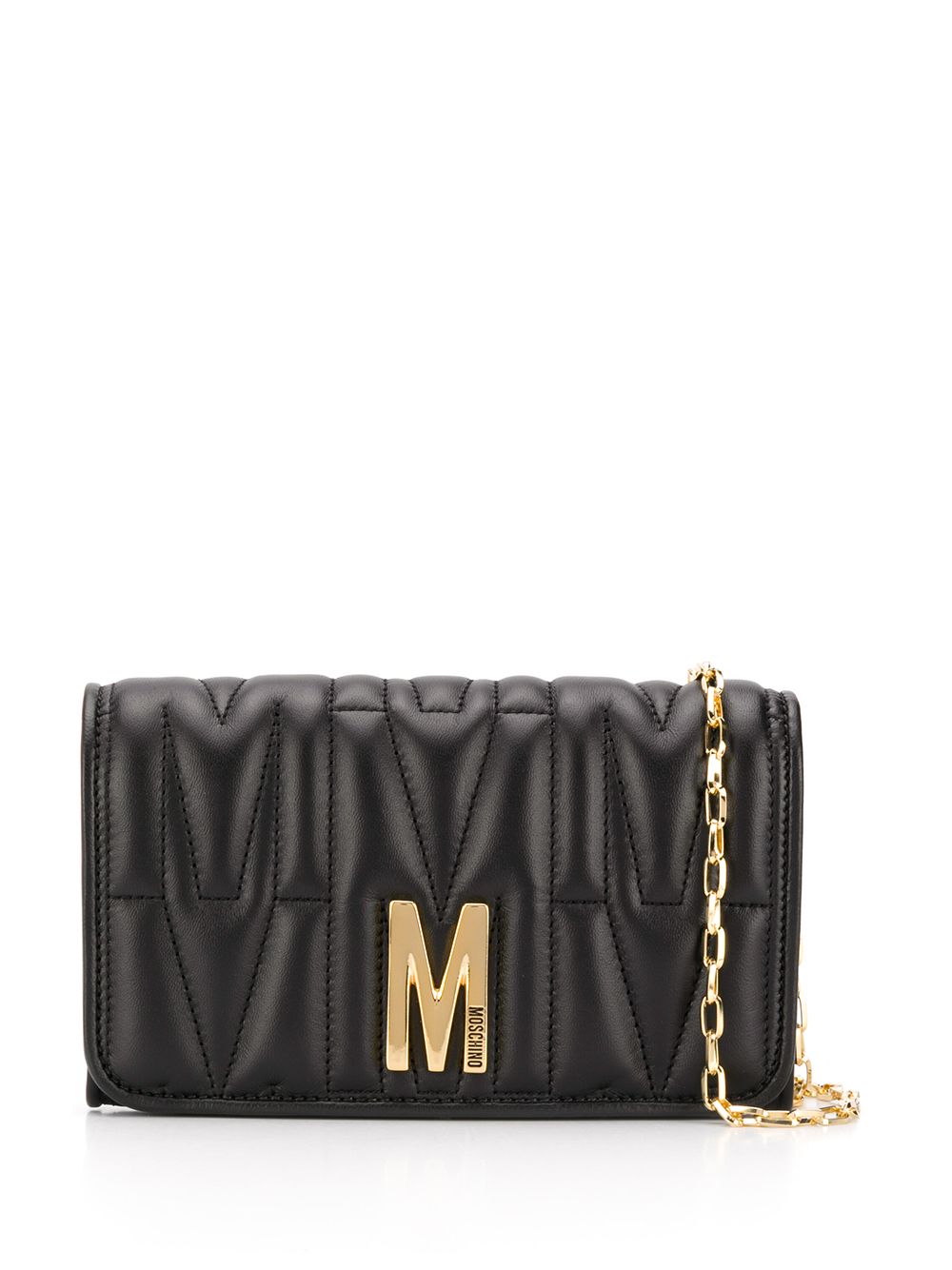 Moschino 莫斯奇诺 经典logo绗缝晚宴手拿包 - 黑色