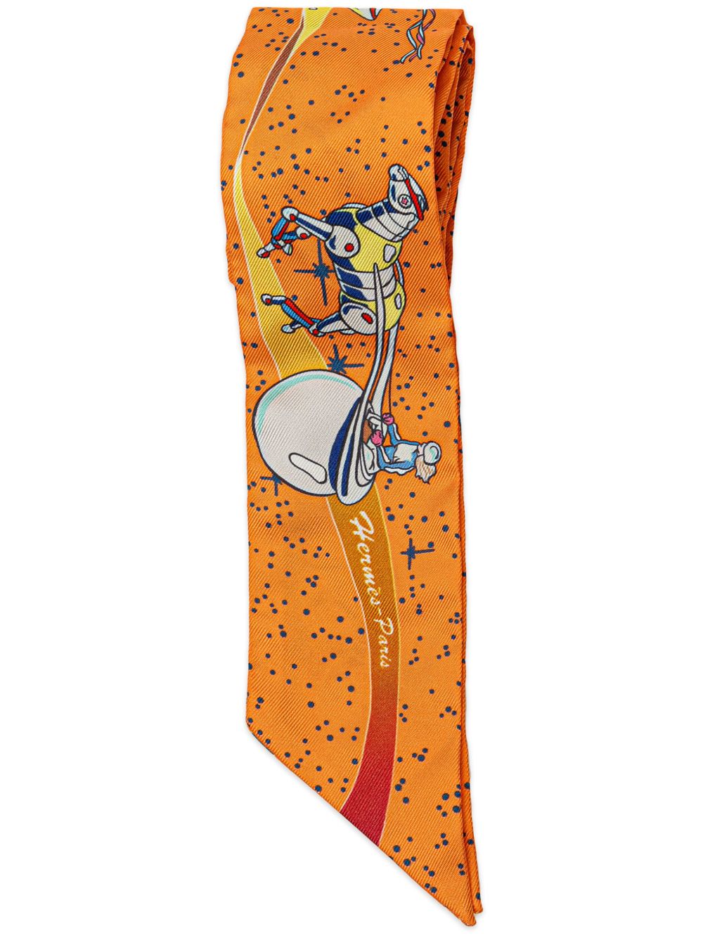 Hermès Pre-Owned Space Derby Twilly 真丝围巾（2010-2023年典藏款） - 橘色