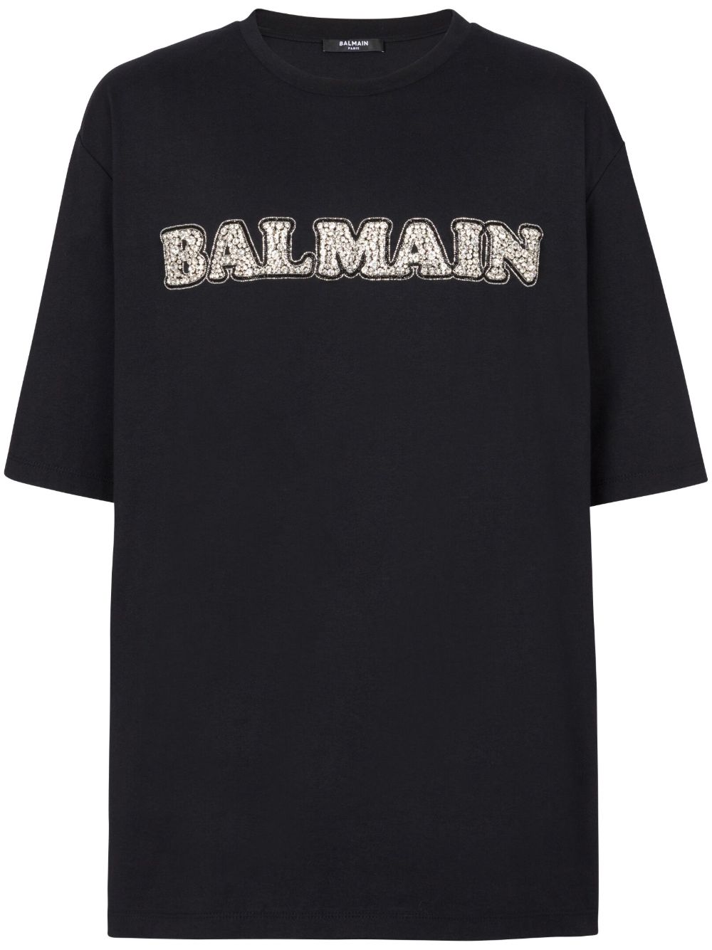 Balmain logo刺绣棉T恤 - 黑色